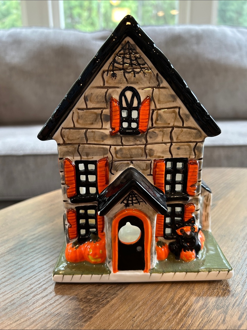 Vintage Halloween Ceramic Haunted House Votive Candle Holder